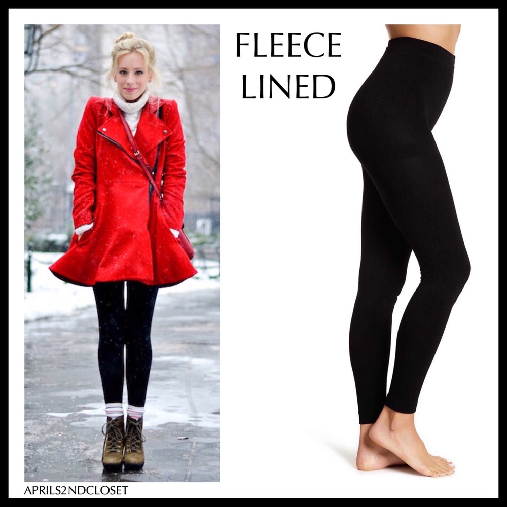 BLACK FLEECE LINED LEGGINGS FOOTLESS TIGHTS - Picture 12 of 12